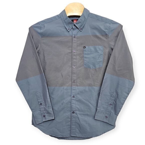Quiksilver Mens Large Blue, Grey Long Sleeve Button Down Shirt - Picture 2 of 7